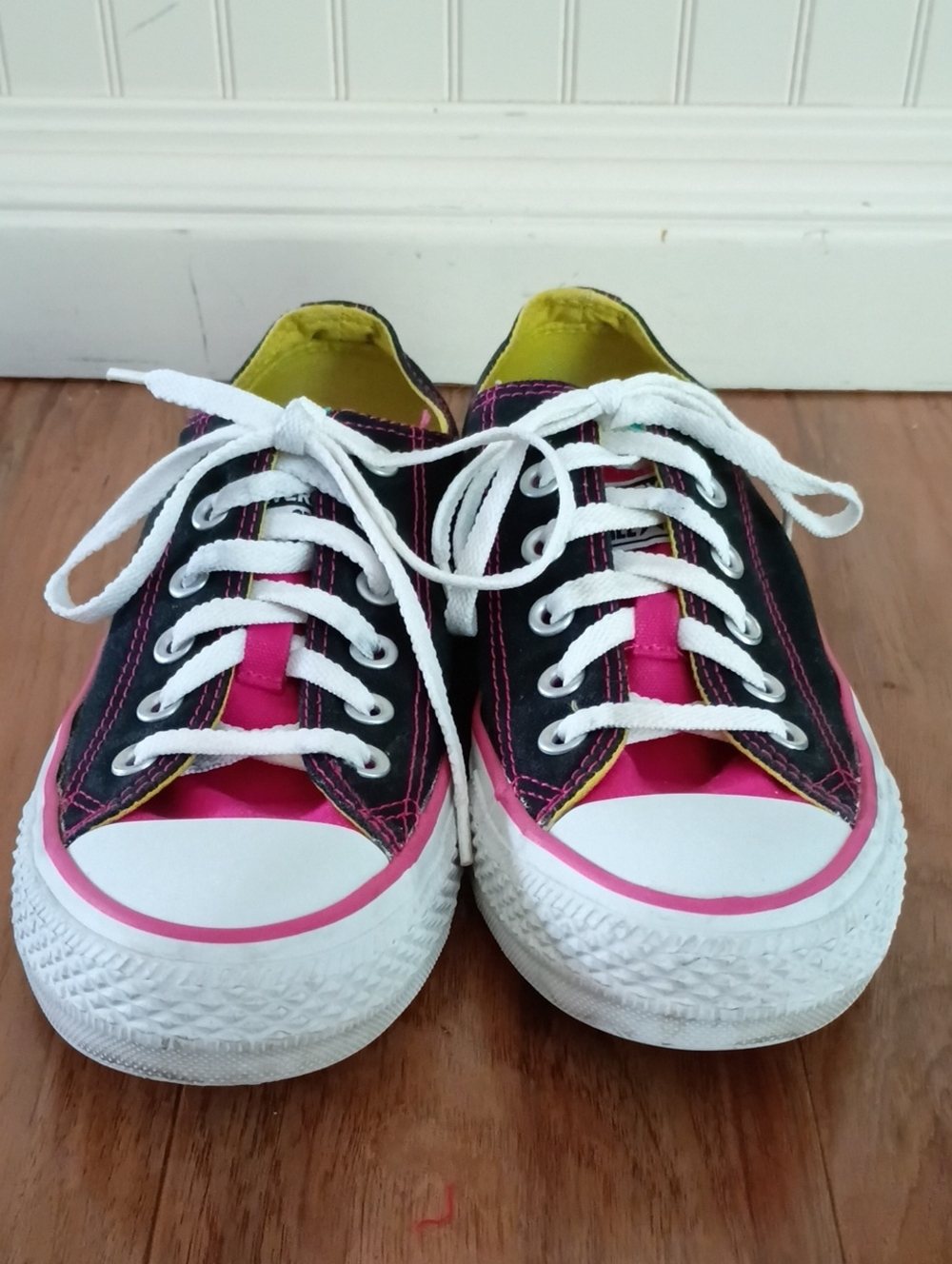Converse Sneakers | Womens Pink & Black With Multi Color Tongues | Size 8
